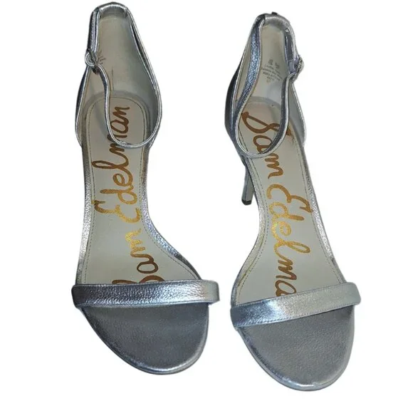 Sam Edelman Metallic Silver Ankle Strap Sandal with Heel Size 10 – Bridal - Picture 3 of 9